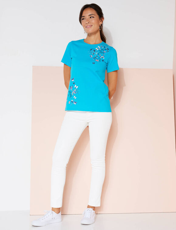 T-shirt manches courtes imprimé papillon (turquoise)