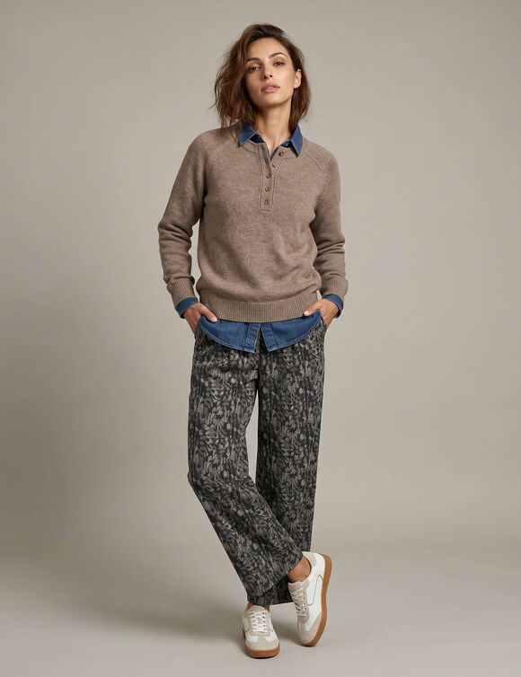 Pantalon large 7/8&egrave;me, taille haute, imprim&eacute; tachiste (noir)