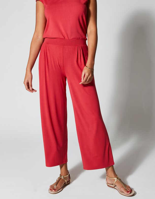 Ruime, effen 7/8-broek in soepel tricot met elastische taille (rood)