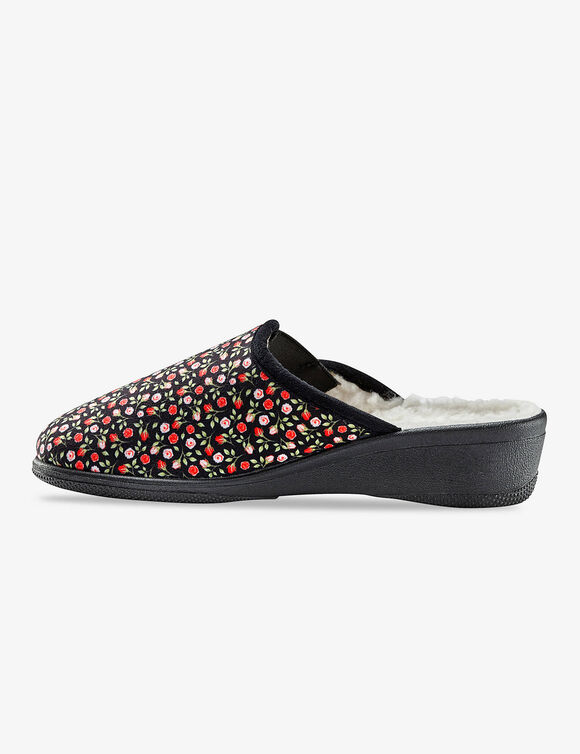 Mules sabot imprimées fleurs - fourrées (noir)