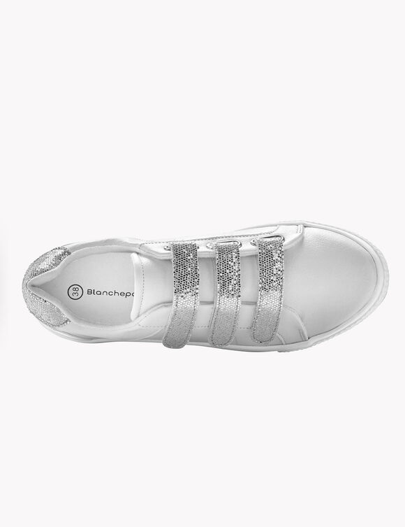 Sneakers met scratchsluiting en pailletten - wit/zilverkleur (wit)