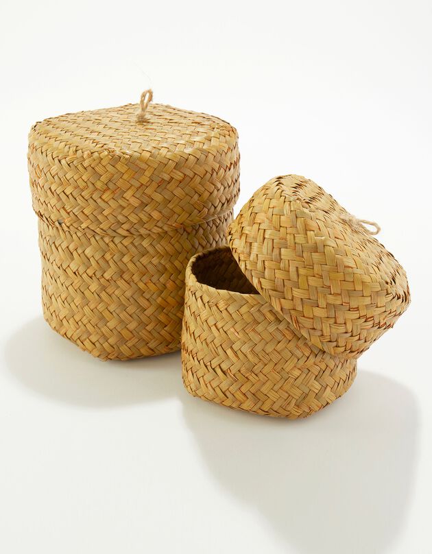 Panier rond tressé avec couvercle - lot de 2 (paille)
