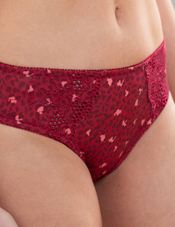 Culotte brod&eacute;e forme midi coton imprim&eacute; animalier Olbia - lot de 2 (bordeaux)