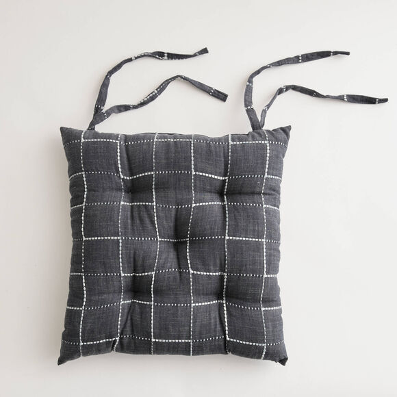Galette de chaise carr&eacute;e &agrave; carreaux - lot de 2 (anthracite)