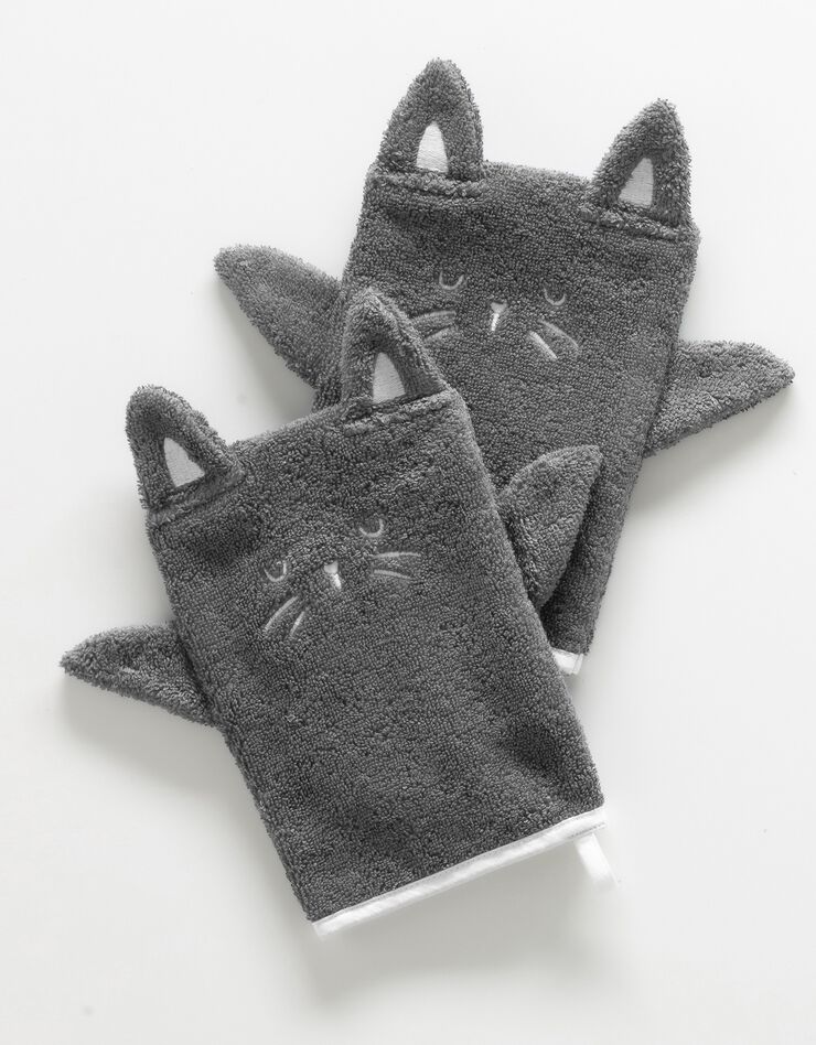 Collection éponge enfant brodée chat coton - 380 g/m2, anthracite Collection éponge enfant brodée chat coton - 380 g/m2, anthracite, hi-res image number 1