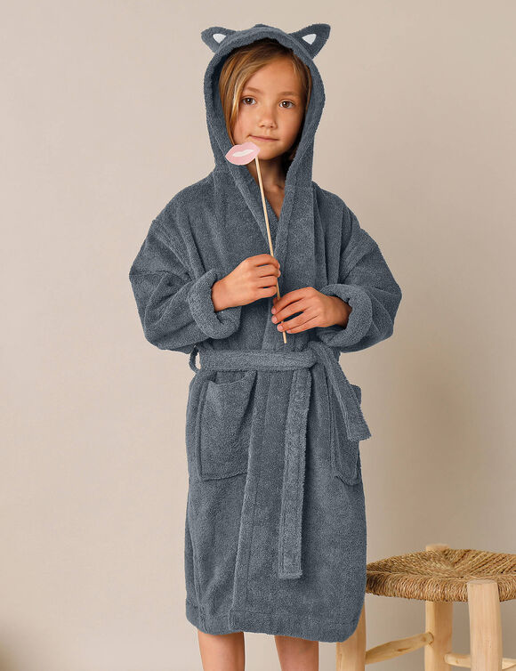 Peignoir de bain enfant chat à capuche (anthracite)