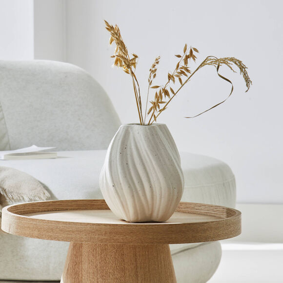 Vase twist&eacute; en porcelaine blanche mouchet&eacute;e (blanc)