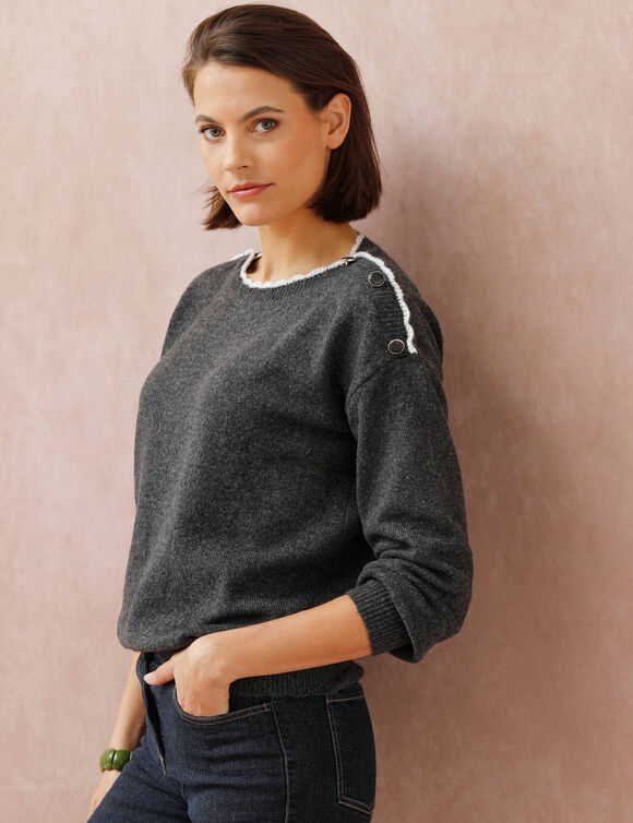 Pull col bateau, maille moelleuse (anthracite chin&eacute;)