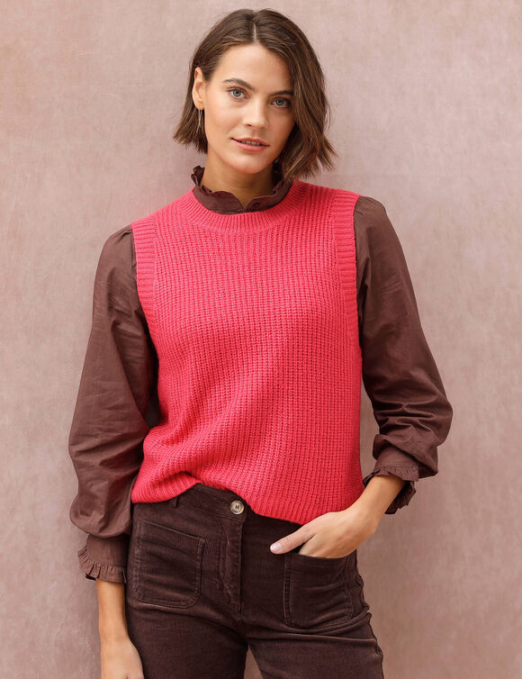 Pull col rond sans manches (rose)