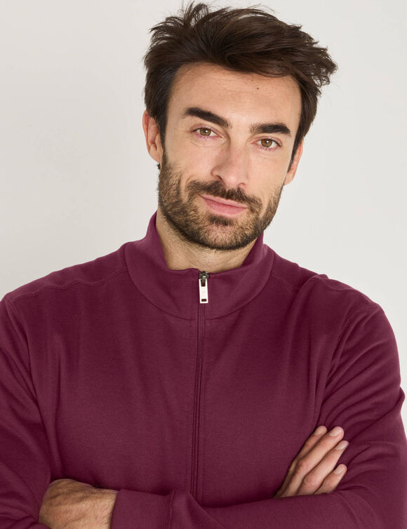 Sweat enti&egrave;rement zipp&eacute; uni (lie de vin)