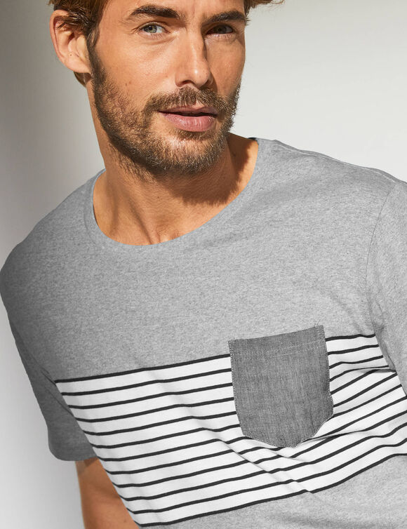 T-shirt rayé manches courtes (gris chiné)