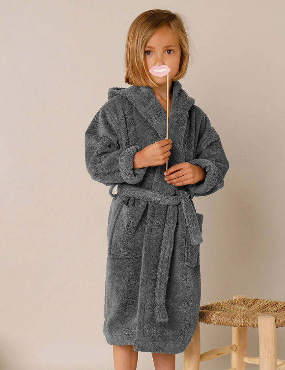 Peignoir de bain enfant chat à capuche (anthracite)