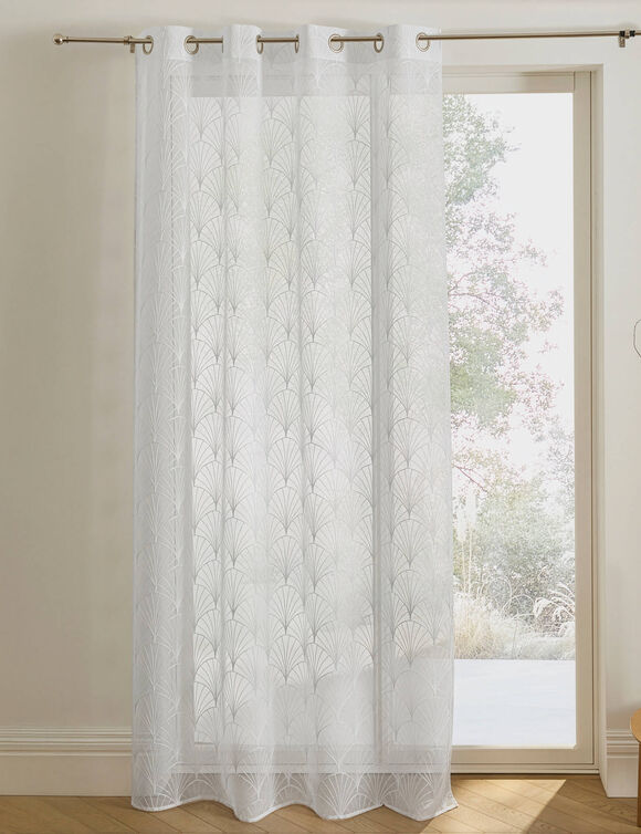 Voilage brod&eacute; motif art d&eacute;co - finition oeillets (blanc)