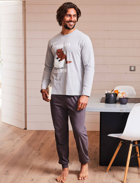 Pyjama pantalon manches longues Marmotte (gris chiné)