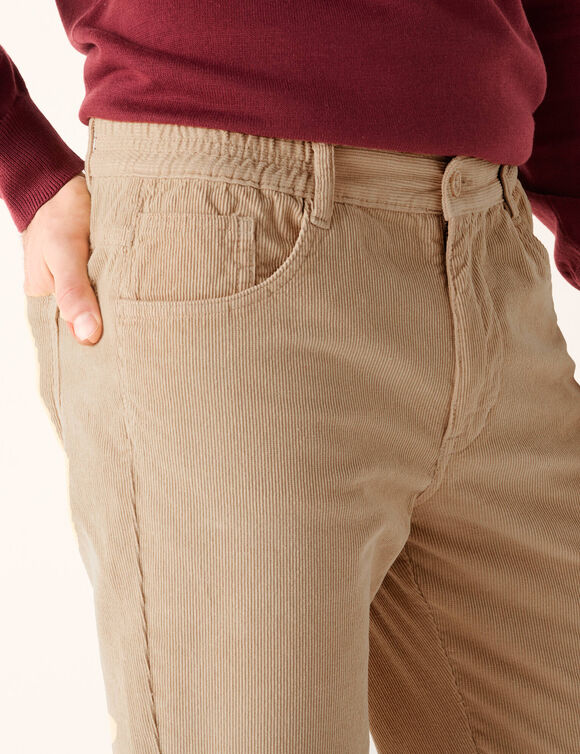 Pantalon 5 poches velours fines c&ocirc;tes &eacute;lastiqu&eacute; c&ocirc;t&eacute;s (beige)