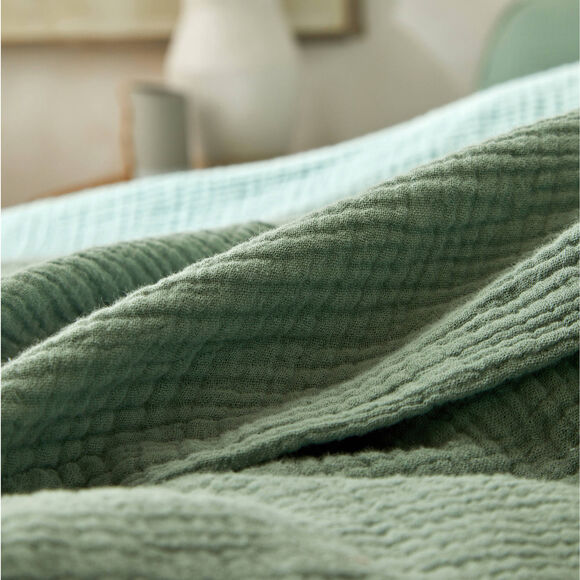Linge de lit uni en triple gaze de coton (vert)