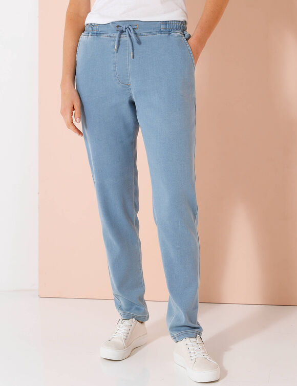 Jogger in tricot met jeansaspect, elastische tailleband (bleached)