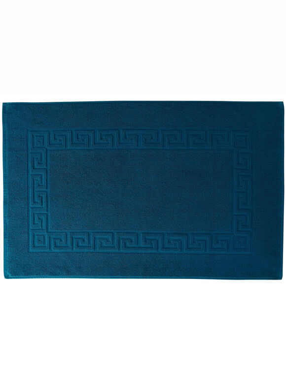 Tapis de bain éponge liteau motif frise grecque (bleu paon)