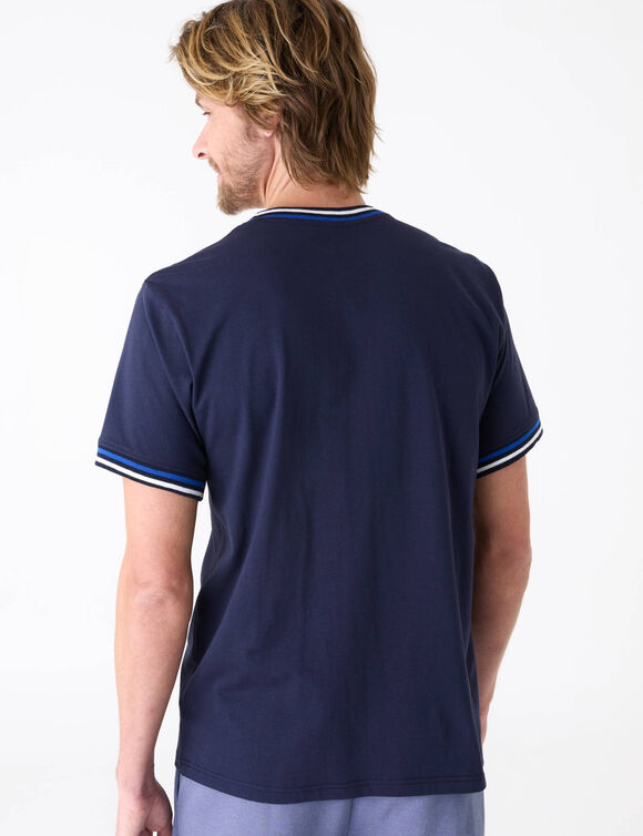 T-shirt uni manches courtes d&eacute;tails ray&eacute;s   (marine)