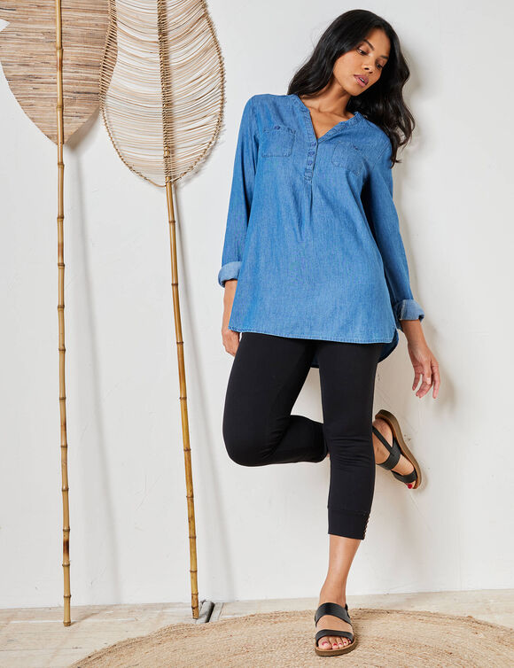 Legging 3/4, bas boutonn&eacute; (noir)