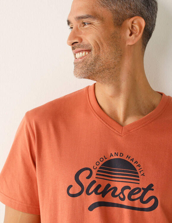 Geruite shortama in katoen met korte mouwen (abrikoos)