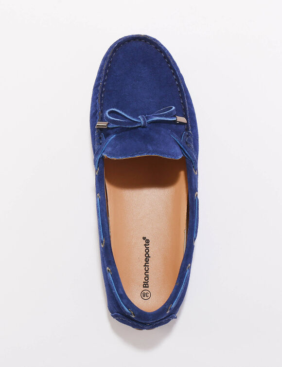 Mocassins en cuir ultra-souple à liens (bleu)