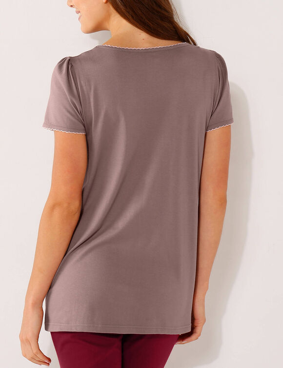 T-shirt imprim&eacute; fleurs - manches courtes (taupe)