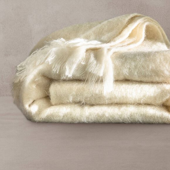 Deken van mohair- en angora-wol (ecru)