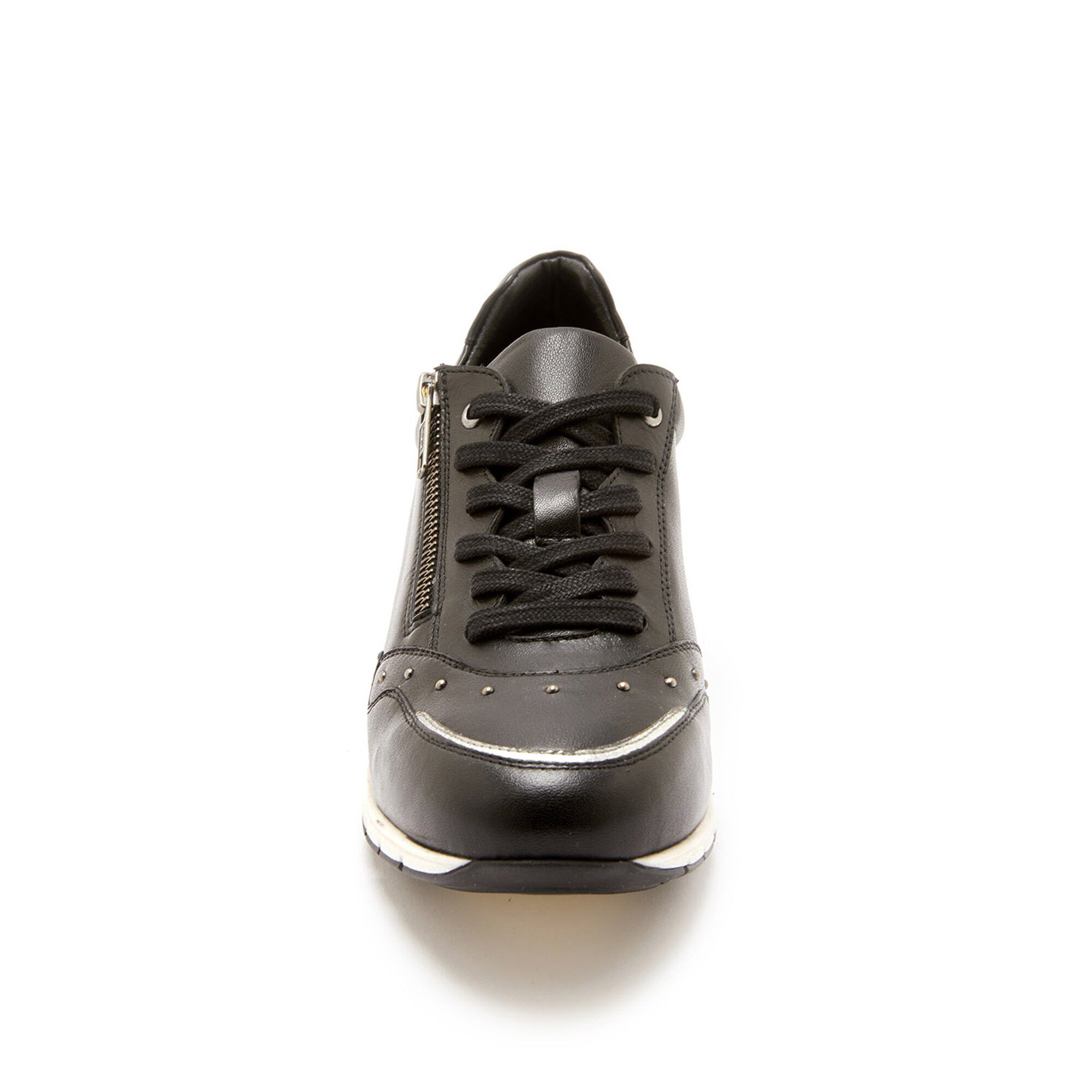 Sneakers met comfortbreedte in leer, met veters en rits - dames |  Blancheporte