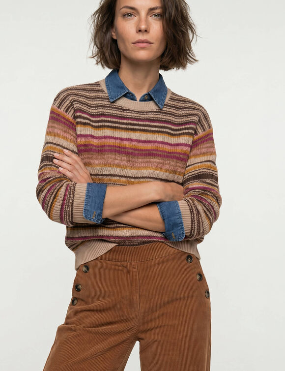 Pantalon large en velours c&ocirc;tel&eacute; effet pont (noisette)