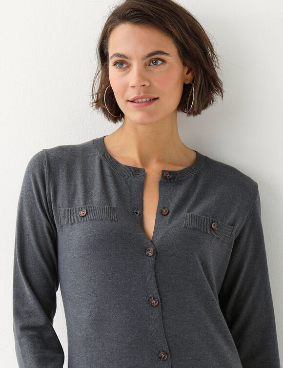 Robe pull longue boutonn&eacute;e, manches longues (gris chin&eacute;)