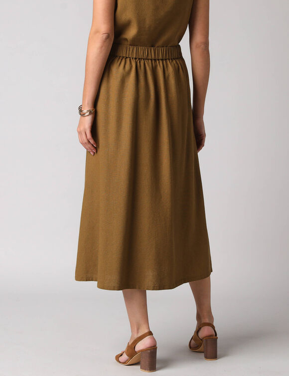 Jupe longue fluide fendue, en viscose lin (vert olive)