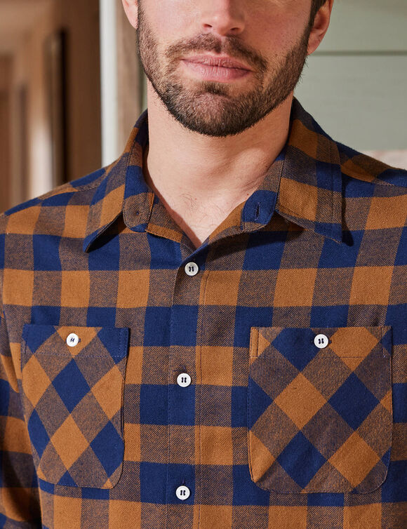 Chemise carreaux &eacute;cossais flanelle (cuivre / marine)