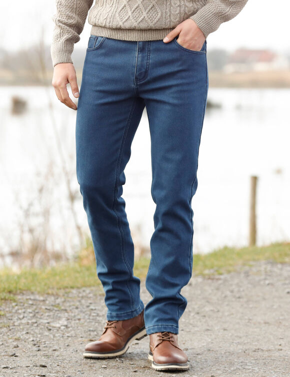 Rechte jeans met 5 zakken, binnenkant in microfleece (stone)