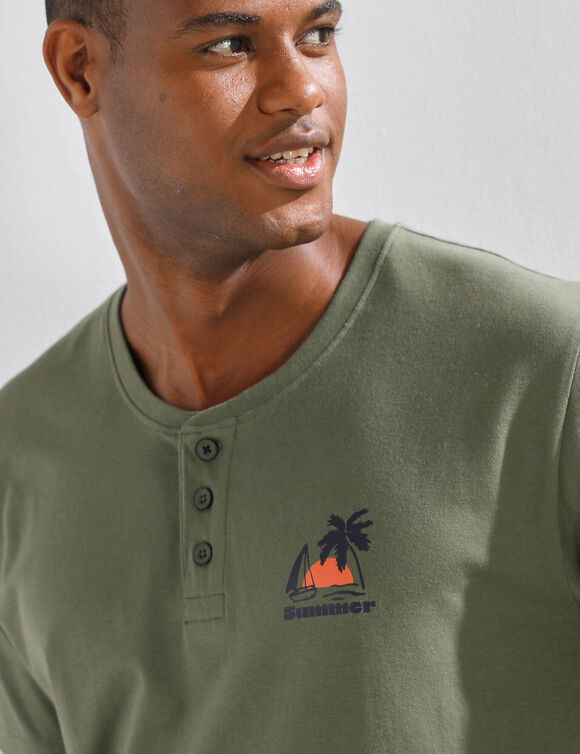 T-shirt met Tunesische hals en korte mouwen - set van 2 (blauw + groen)