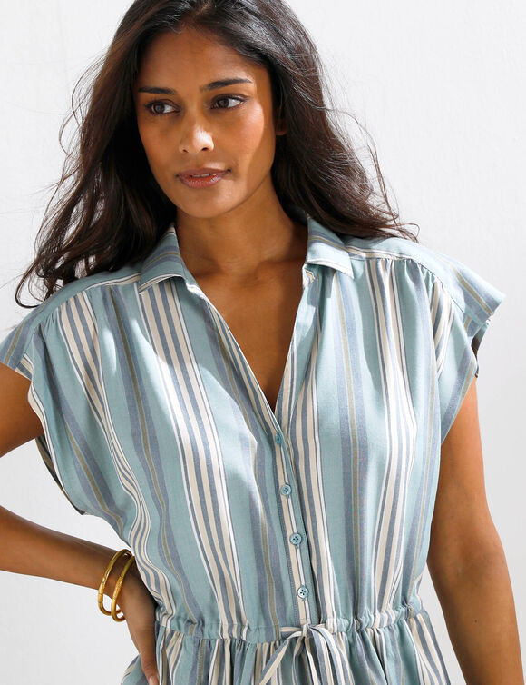 Robe chemisier ray&eacute;e, manches courtes (bleu gris&eacute;)