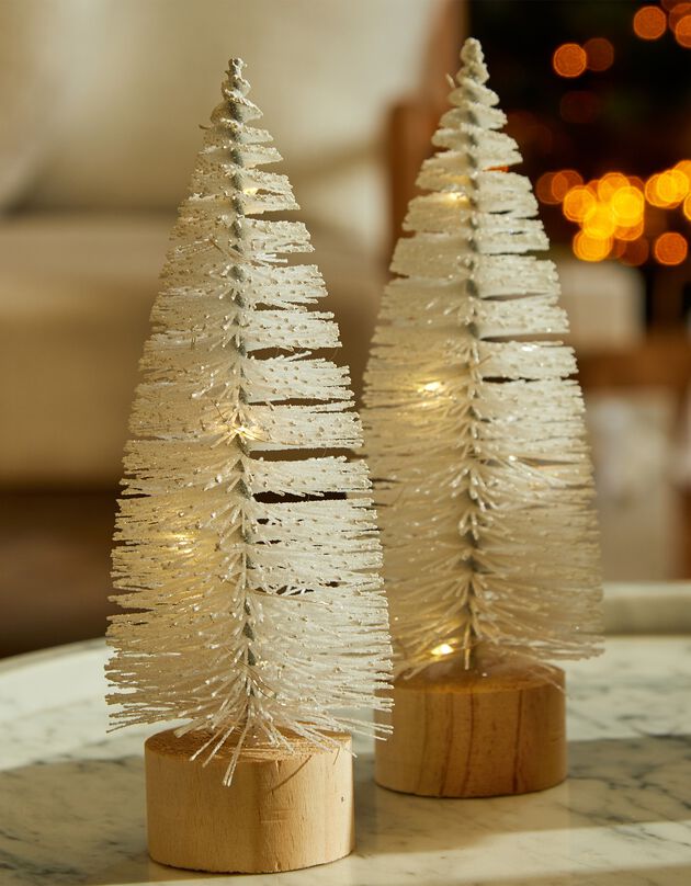 Set van 2 kerstboompjes met witte LED's (wit)