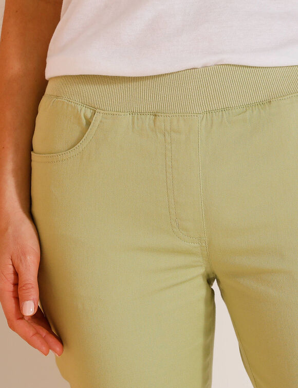 Pantacourt toile taille élastiquée (vert tilleul)