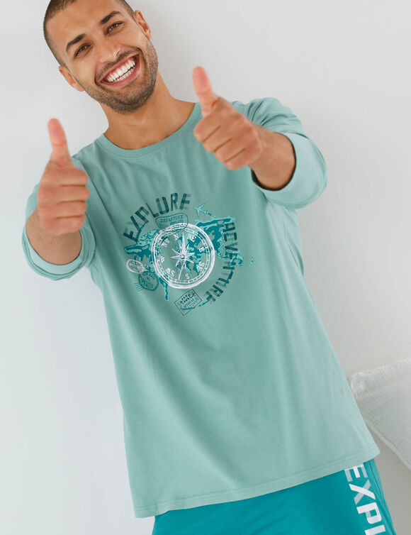 T-shirt pyjama motif devant manches longues  (aqua)