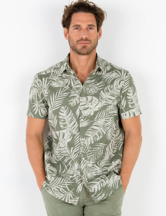 Chemise imprimée manches courtes (kaki / écru)