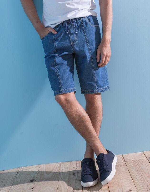 Bermuda in licht denim met elastische taille (stone)
