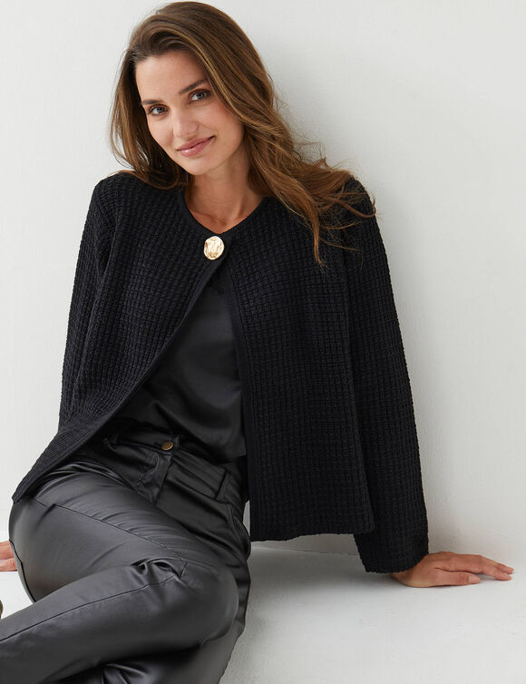 Vest in jasstijl, fantasiebreisel (zwart)
