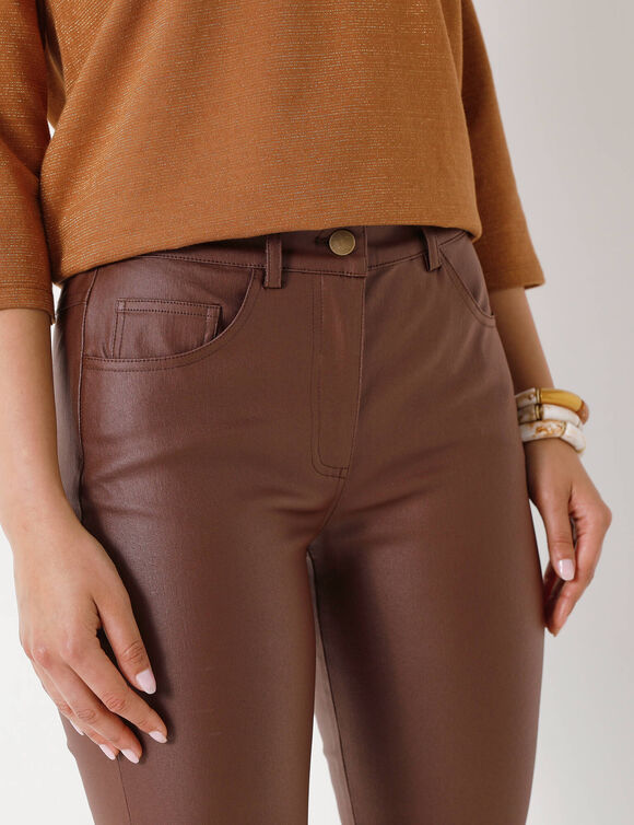 Gecoate rechte broek (chocolade)
