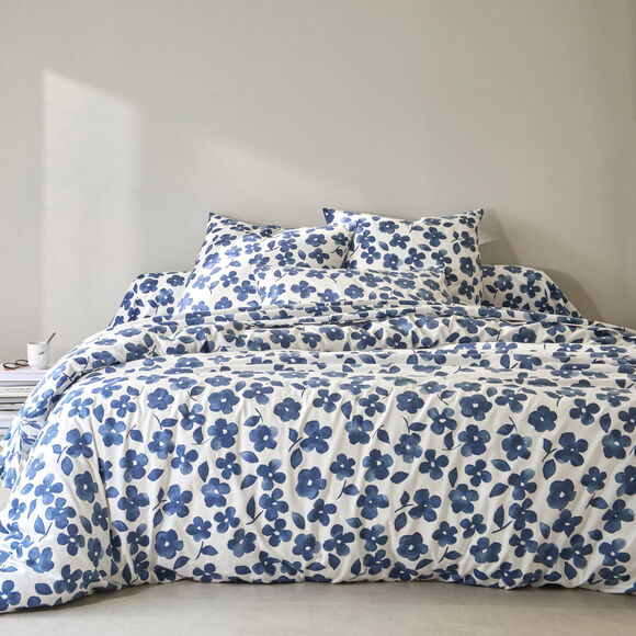 Bedlinnen Petunia in bedrukt flanel (blauw)