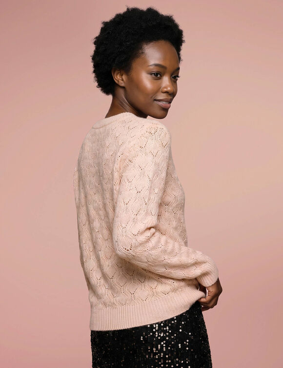 Pull maille anglaise fantaisie, toucher doux (rose poudr&eacute;)