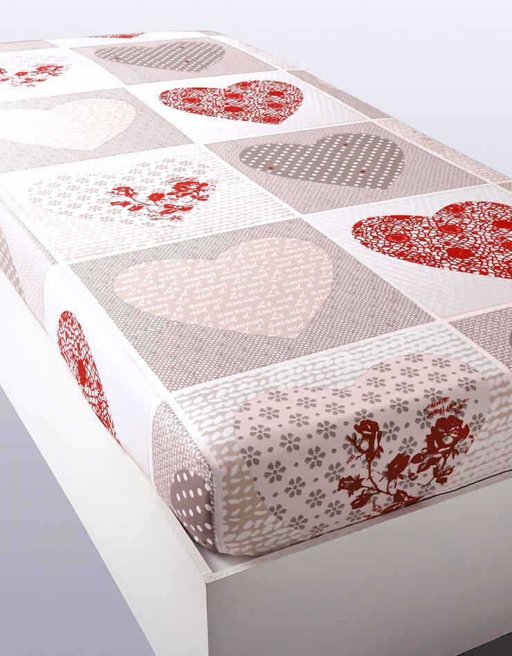 Linge de lit Lovely en coton imprimé coeurs (taupe / rouge)