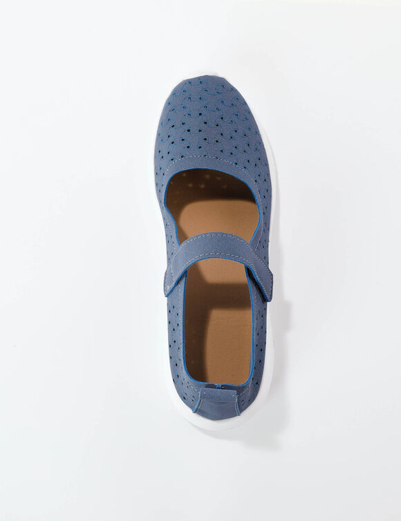 Soepele schoenen met riempjes en ajour (jeansblauw)