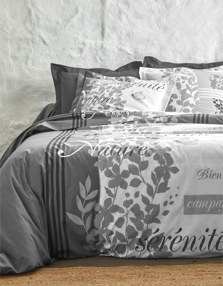 Linge de lit Séverine en coton imprimé nature, noir, hi-res image number 2