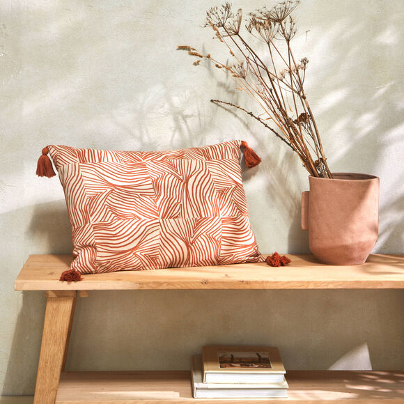Coussin rectangulaire imprimé empreintes (naturel / terracotta)