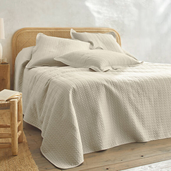 Couvre-lit matelassé microfibre motif géométrique (beige)
